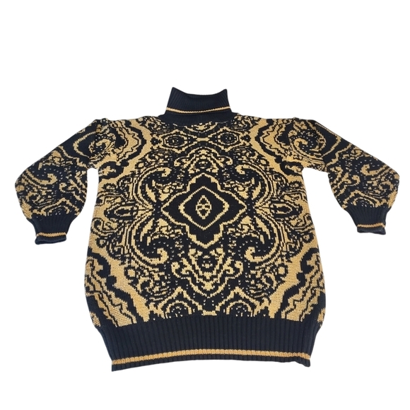 Vintage Pronto Moda Black Gold Turtle Neck Sweater Size S - Picture 3 of 8